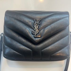 Saint Laurent Black Lou Lou Calfskin Flap Top Shoulder Bag with Black Hardware